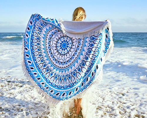 Toalla de playa Mandala Tapestry Forma de Flor de Loto roundie al aire libre 3 un 
