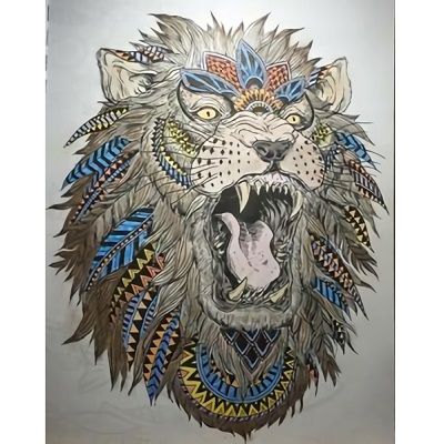 mandala coloreado leon rugiendo